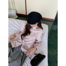 批发春秋季粉色格子长袖衬衫翻领宽松格纹衬衣上衣长袖<b class='q'>防晒</b>衬衣