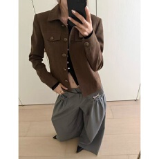 批发韩版复古纯色工装风Polo领夹克上衣2025<b class='q'>夏季</b>新款宽松休闲百搭<b class='q'>外套</b>