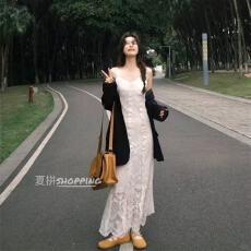 批发法式温柔轻熟风高级感长袖<b class='q'>西装外套</b>叠穿<b class='q'>蕾丝</b>吊带连衣裙女两件套装