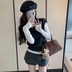 批发套装女2025秋季韩系减龄气质高级针织背心<b class='q'>打底</b>衫高腰短<b class='q'>裙裤</b>三件套
