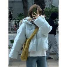 批发韩系学院风宽松刺绣<b class='q'>短</b>款连帽棉服外套女学生冬季新款加厚蓝色棉衣