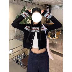 批发黑色费尔岛毛衣外套女25秋新款高级感慵懒风宽松韩系<b class='q'>短</b>款针织开衫