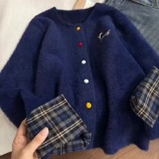 批发韩系学院风刺绣针织外套女冬<b class='q'>短</b>款显瘦小香风开衫上衣孕假两件毛衣