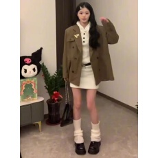 批发韩女穿搭【两件套】气质高级宽松<b class='q'>西装</b>外套新款连帽加绒卫衣连衣裙