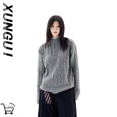 批发秋美式假两件设计麻花亨利领毛衣<b class='q'>男</b>女慵懒高级感宽松套头针织衫潮