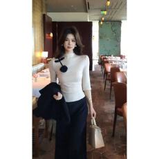 批发法式立体花朵半高领中袖针织衫女秋季新款高腰<b class='q'>半身裙</b>潮