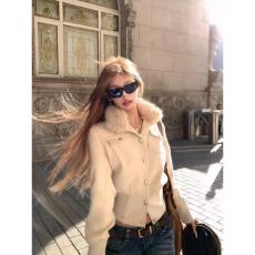 批发美式复古高级感毛毛立领工装夹克<b class='q'>外套</b>秋冬款休闲百搭修身<b class='q'>显瘦</b>上衣