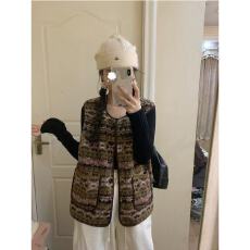 韩系小香风叠穿提花无袖针织马甲女秋冬季设计感宽松显瘦马甲外套