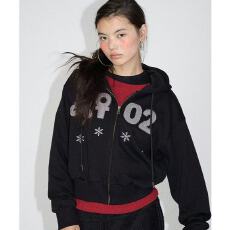 批发美式数字<b class='q'>印花</b>短款连帽<b class='q'>外套</b>女秋冬宽松显瘦休闲通勤长袖拉链开衫