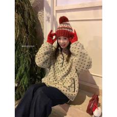 批发奶呼呼立领撞色波点毛绒外套女小众羊羔毛女秋冬慵懒可爱甜美<b class='q'>卫衣</b>