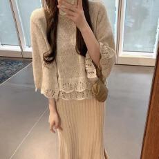 批发高级感慵懒软糯针织上衣女秋冬季收腰<b class='q'>中长款</b>坑条半身裙子两件套装