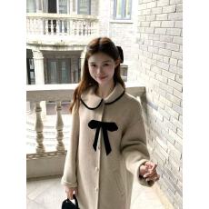 批发韩系气质温柔感大衣女冬季蝴蝶结设计中长款毛呢外套