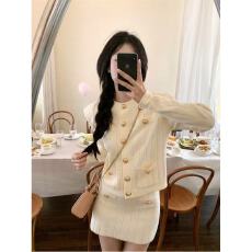 批发<b class='q'>时尚</b>新款温柔甜妹套<b class='q'>装</b>长袖圆领开衫女<b class='q'>装</b>秋季高腰显瘦半身裙两件套