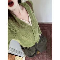 批发韩系复古撞色V领<b class='q'>假两件</b>针织打底衫女秋季宽松休闲裤阔腿裤两件套