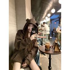 批发2025秋冬新款ins甜酷辣妹加绒开衫外套/套头复古豹纹连帽卫衣女潮