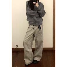 批发美式复古格纹排扣老钱风西装裤<b class='q'>男</b>女2025年秋冬新款宽松垂感休闲裤