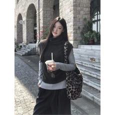 韩系时尚松弛感针织马甲高领背心毛衣女秋冬季叠穿打底衫两件套装