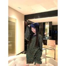 批发美式条纹撞色半开领长袖T恤女秋慵懒风<b class='q'>气质</b>宽松显瘦休闲百搭上衣