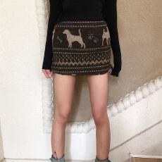 批发法式复古摩登可爱小狗印花毛呢半身裙显瘦包臀短裙女秋冬新款