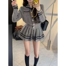 批发2025<b class='q'>新款</b>小个子韩系学院风海军领麻花针织开衫毛衣女收腰显瘦短裙