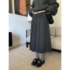 批发名古屋物语 灰色学院风毛呢半身裙女<b class='q'>秋</b>冬高腰A字西装百褶裙