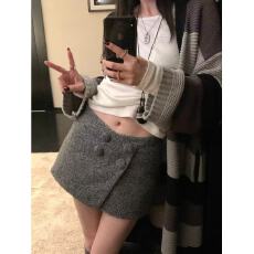 批发圈圈呢设计感<b class='q'>半身裙</b>女2025新款冬季辣妹显瘦a<b class='q'>字</b>短<b class='q'>裙</b>裤短款多纽扣