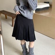 批发法式复古压褶毛呢百褶半身裙女秋<b class='q'>冬</b>高级感加厚高腰百搭a字中短裙