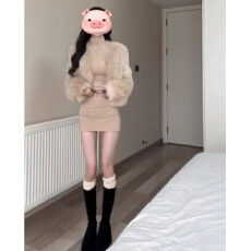 批发套装女2025秋冬新款韩版短款毛毛外套气质上衣纯欲针织包臀连衣裙