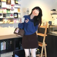 批发高级感蓝色翻领<b class='q'>长袖</b>毛衣女秋冬季韩系慵懒风超好看气质针织衫上衣