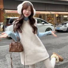 批发韩系娃娃领毛呢背心连衣裙女2025<b class='q'>秋</b>冬小个子减龄叠穿百搭气质短裙