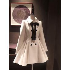 批发赫本千金风蝴蝶结翻领掐腰毛呢外套冬日新款a字百褶<b class='q'>裙摆</b>呢子大衣