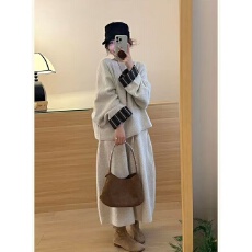 批发秋季一整套ootd穿搭套装撞色拼接上衣阔腿裤韩系慵懒chic<b class='q'>两件套</b>女