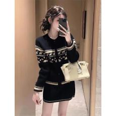 批发时髦韩系甜美风黑色费尔岛针织开衫半身裙<b class='q'>两件套</b>女秋冬小个子减龄