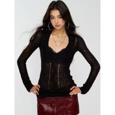 批发美式复古辣妹风<b class='q'>气质</b>高级感镂空设计款纯色休闲内搭女秋冬新款上衣