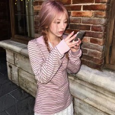批发甜美经典条纹设计T恤基础款宽松休闲时尚百搭长袖<b class='q'>打底衫</b>上衣