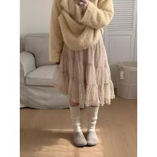 批发韩女风氛围感波点冬高腰A字宽松蓬蓬蛋糕半身裙