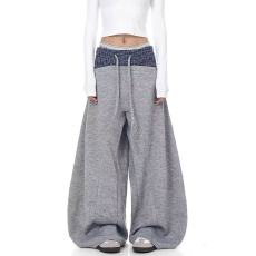 批发美式复古格纹拼接抽绳卫裤<b class='q'>男</b>女2026新款小众潮流百搭阔腿休闲<b class='q'>裤子</b>