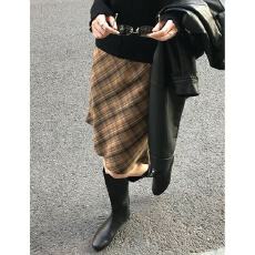 批发美拉德复古格纹毛呢高腰a字中裙女秋<b class='q'>冬</b>季气质百搭显瘦鱼尾半身裙
