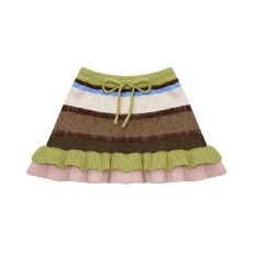 批发新款复古显瘦针织半身裙抽绳<b class='q'>短裙</b>甜美设计感拼接<b class='q'>条纹</b>小个子A字裙