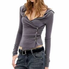 批发针织<b class='q'>打底衫</b>女内搭春季2026新款韩系辣妹不规则纽扣长袖修身T恤女