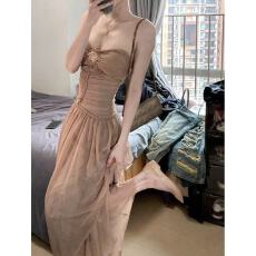 批发小众辣妹气质复古镂空无袖<b class='q'>抹胸</b><b class='q'>连衣裙</b>独特漂亮网纱拼接收腰礼服裙