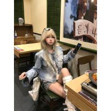 批发韩版甜酷风短款水洗做旧牛仔外套女复古小众显瘦百搭时髦夹克上衣