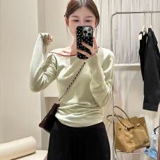 批发斜肩撞色针织衫女慵懒风温柔修身百搭套头上衣叠穿春<b class='q'>秋</b>新款显瘦