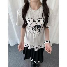 批发波点爱心花苞下摆短袖<b class='q'>T</b><b class='q'>恤</b>女夏季轻亚风Y2K修身显瘦<b class='q'>个性</b>短上衣