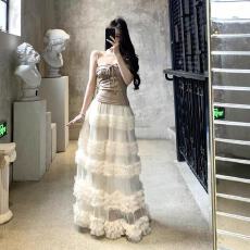 批发春季<b class='q'>长裙</b>新重工ins花边压褶蛋糕裙木耳边大摆<b class='q'>拖地</b>网纱半身裙