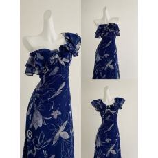 批发时尚荷叶边<b class='q'>无袖</b>印花<b class='q'>连衣裙</b>女春季新款绝美度假风氛围感显瘦中长裙