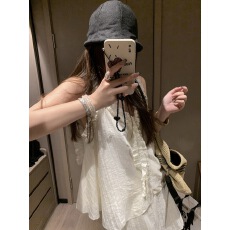 批发纯欲风波点花边吊带背心<b class='q'>女</b>夏季新款v领韩系俏皮上衣裤子两件套