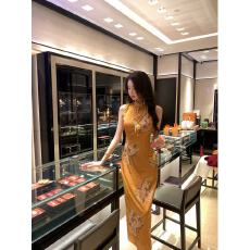 批发【金韵芳华】春夏复古无袖<b class='q'>连衣裙</b>新中式国风定位花纹修身旗袍<b class='q'>长裙</b>