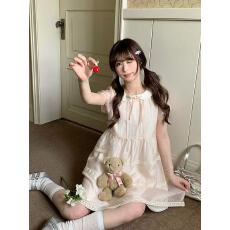 批发精致doll感甜美少女粉色娃娃领<b class='q'>连衣裙</b>女夏日可爱减龄小个子公主裙