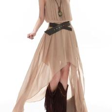 批发优雅可露丽风无袖雪纺<b class='q'>背心</b>连衣裙不规则飘逸裙摆长裙